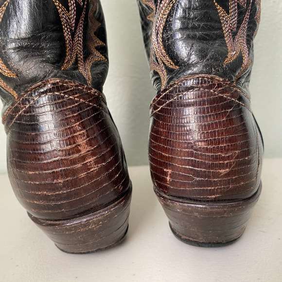 Vintage 1970s Tony Lama Cowboy Boots Teju Lizard Women's Dark Brown Size 5.5 M - Picture 6 of 14